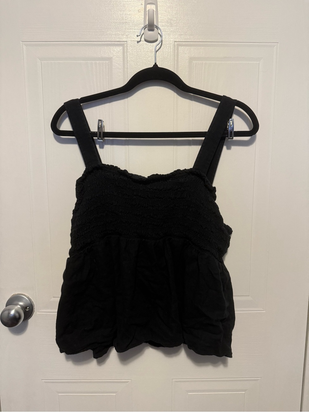 Black Smocked Bubble Hem Tank Top -Short length